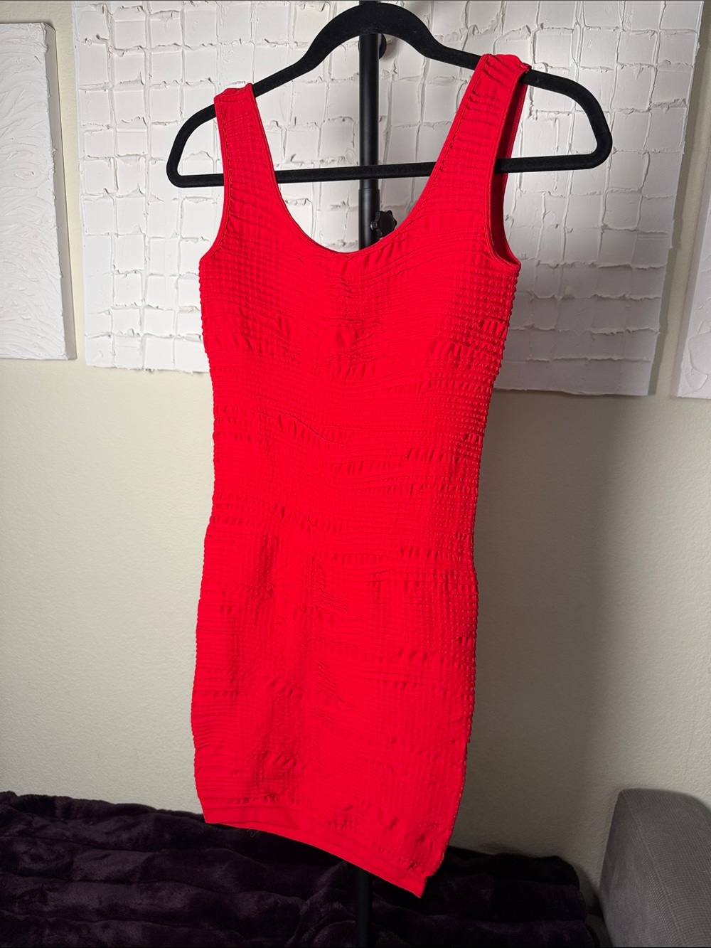 Bebe Red Textured Bodycon Dress Sleeveless Size M